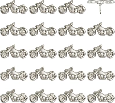Motorcycle Push Pins - Silver Metal Motorcycle Pins - for Cork Board, Maps, or Lapel Pin Use - Designed in USA - Set of 20