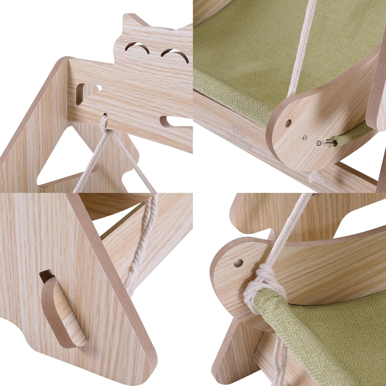 review Large Breathable Cat Bed Elevated, Wooden Cat Hammock for Outdoor, Elevated Pet Furniture Suitable for Kitty, Puppy, Rabbit, Bunny and Small Animal (Tree Shape)