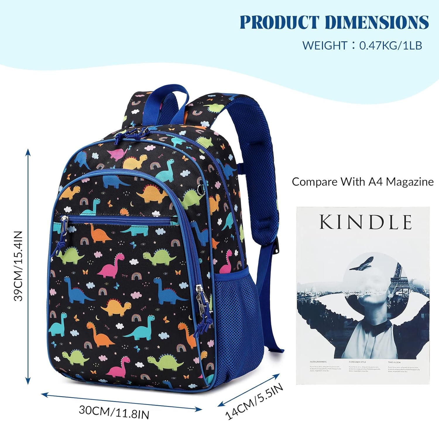 Kids Backpack for Kindergarten Preschool Boys Backpack Kids School Bags Child Lightweight Elementary School Bookbags Cute Gifts Dinosaur Blue Black - Image 2