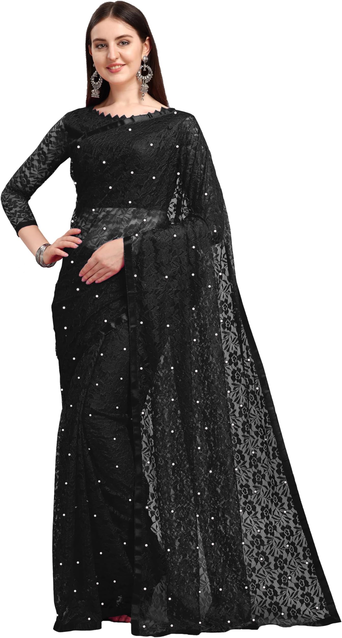 LOROFY Women's Net Saree With Blouse