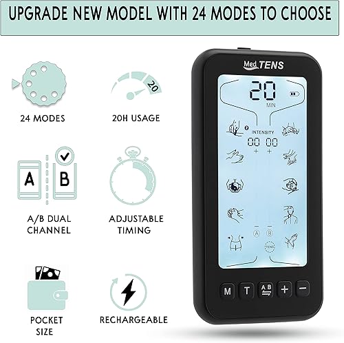 Miniatura 6 de Tens Unit - Estimulador muscular EMS 24 modos de masaje, terapia de alivio del dolor, máquina TENS de doble canal, masajeador de pulso, intensidad