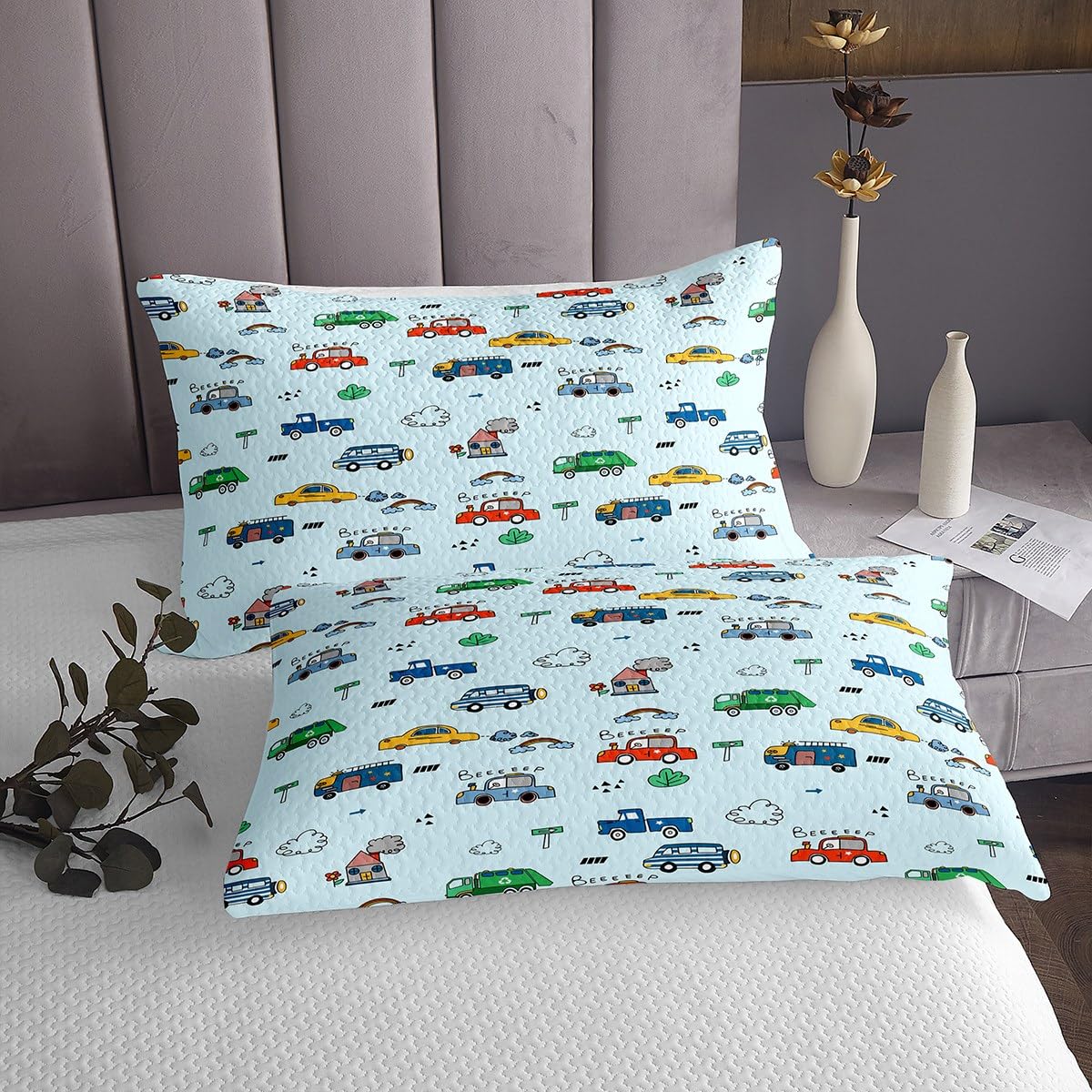Cartoon Voertuigen Truck Auto Coverlet Rood Geel Boerderij Tractor Gewatteerde Sprei Cartoon Auto Dieren Coverlet Set voor Kids Jongens Meisjes Microfiber Single Size