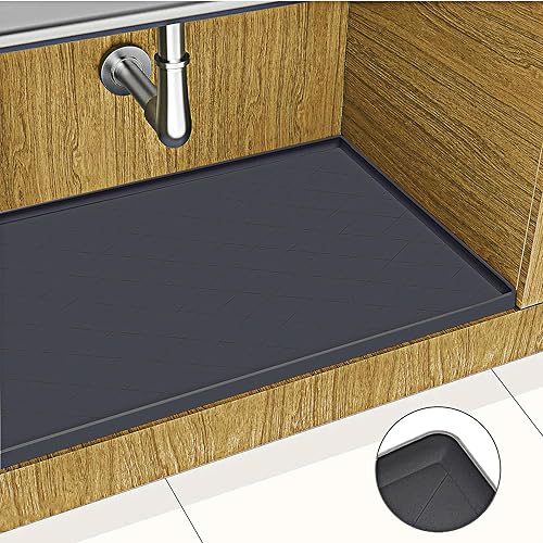 Miniatura 1 de Bandeja para gabinete de cocina para debajo del fregadero, hecha de silicona flexible e impermeable, superficie de separación (negro, 34 x 22