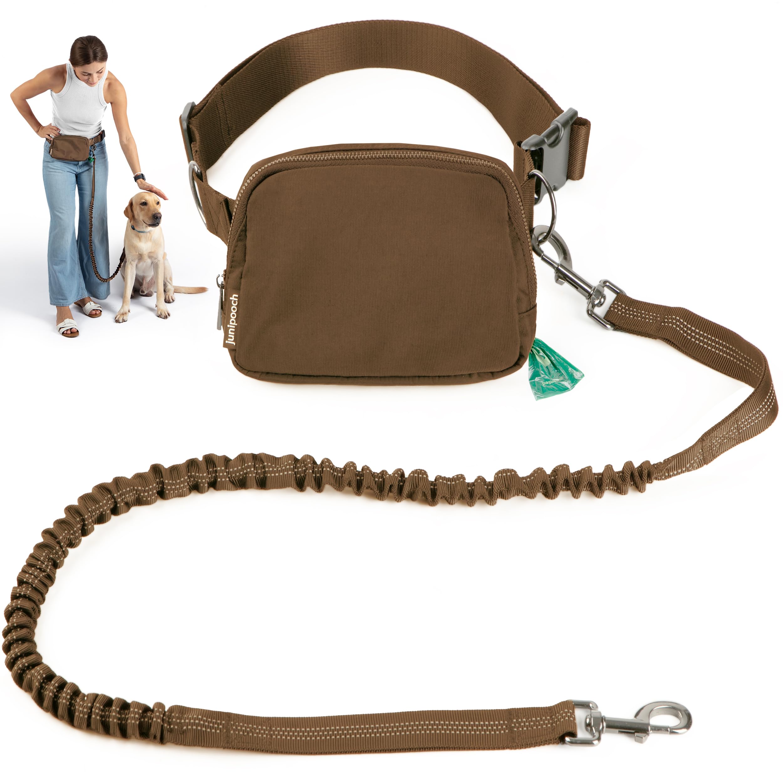 Hands Free Dog Leash with Dog Treat Pouch - Stylish & Trendy Waist Leash for Dog Walking - Wear Around The Waist or Crossbody - Durable & Detachable - Shock Absorbing - Waste Bag Dispenser