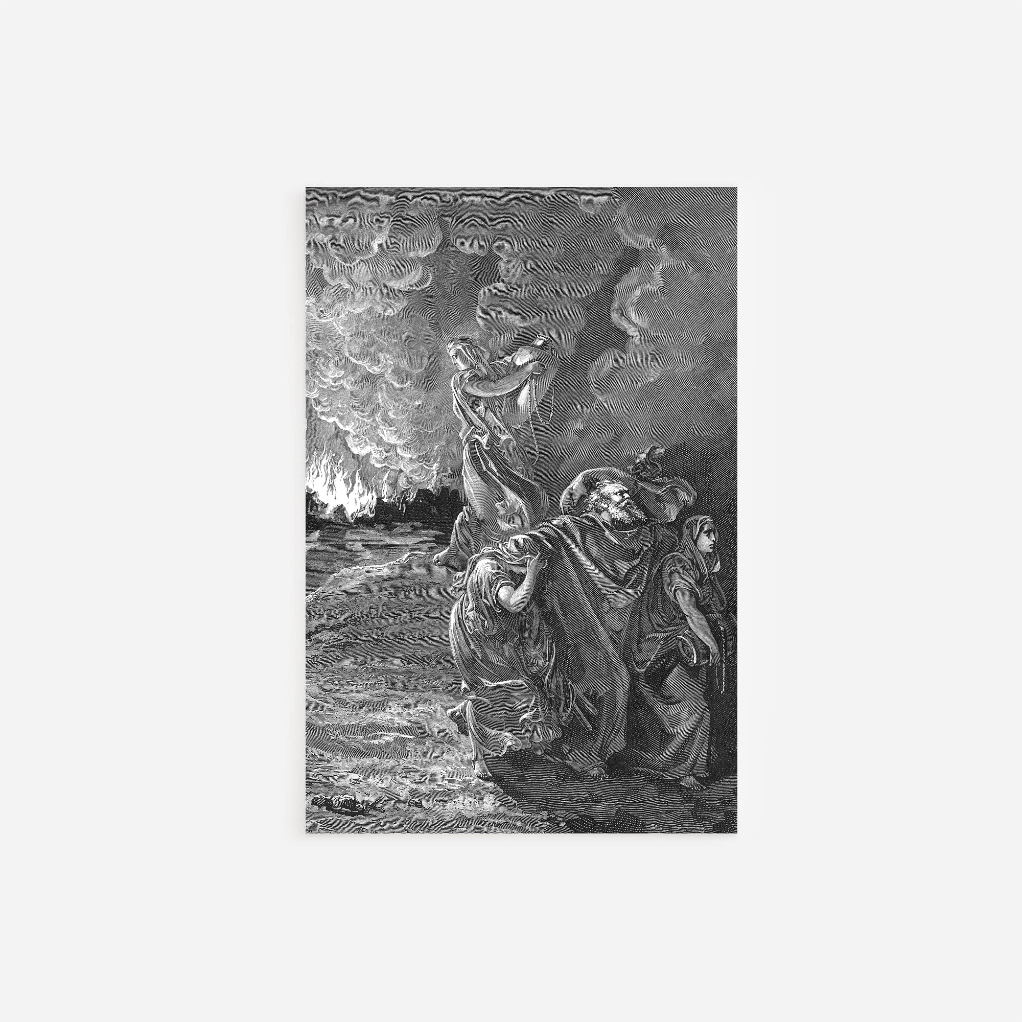 Lustre Paper - Gustave Dore - Lot Flees as Sodom and Gomorrah Burn (1866) Poster Painting Etching Drawing Woodcut Art Print - Size: 18 x 12 Inches