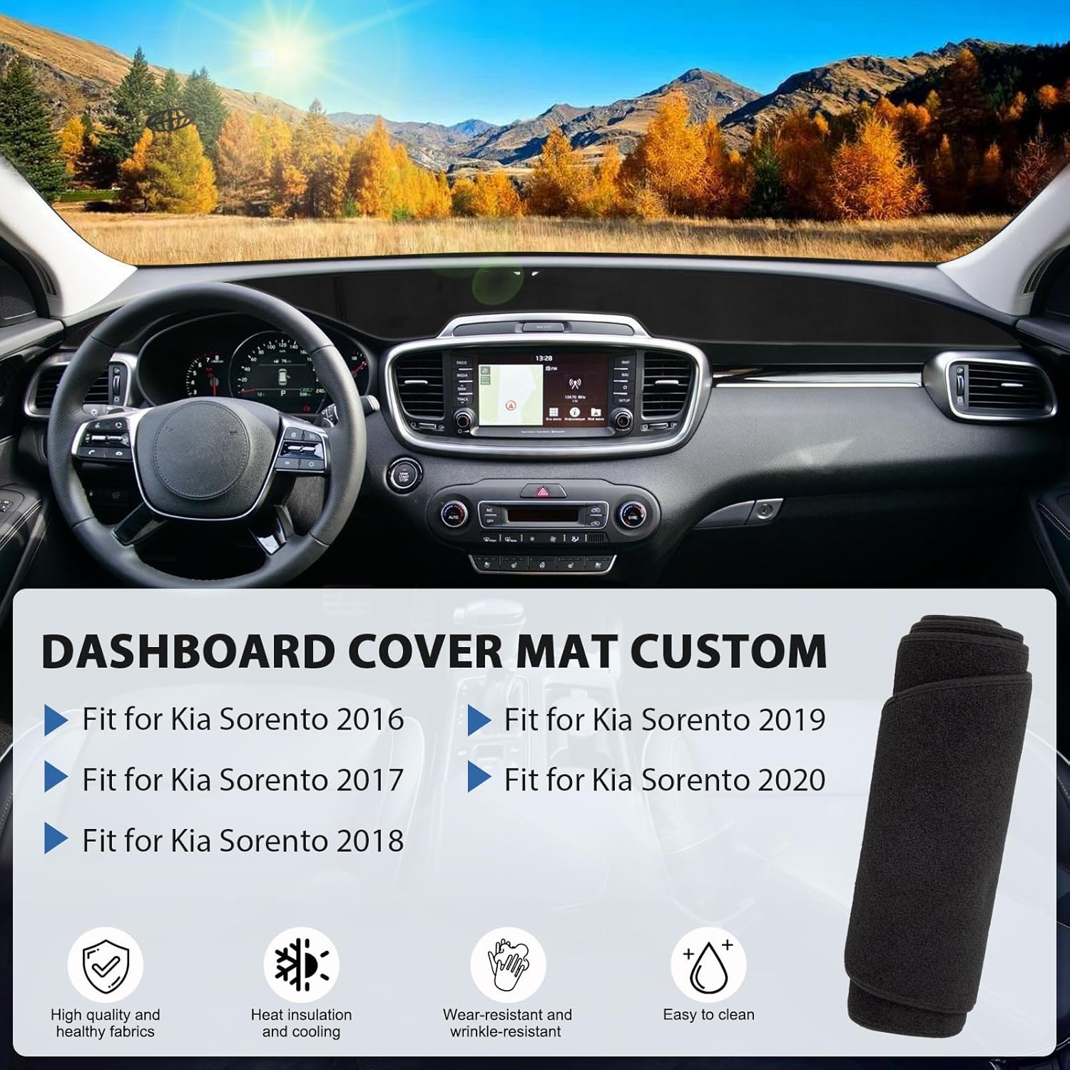 Dashboard Cover Mat Compatible with Kia Sorento 2016 2017 2018 2019 2020 Accessories Dash Cover Non-Slip Dash Mat Sunshade Glare UV Rays Protector Pad