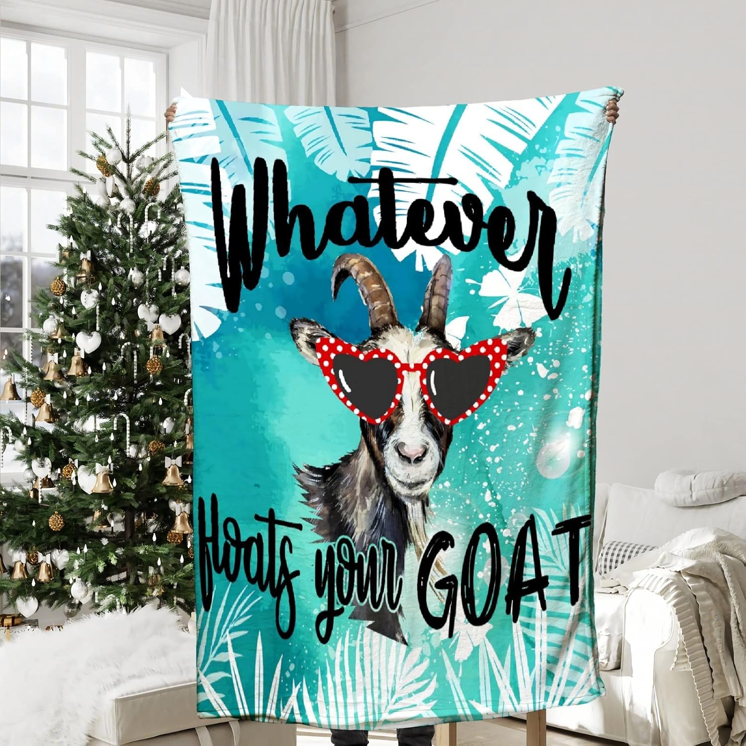 Whatever Floats Your Blanket Gifts for Girls Teens , Floral Farm Animal Throw Blanket Goats Gift for Goats Lover Decor Plush Soft Lightweight Flannel Fleece Goat Blankets for Lap Sofa Bed 60x50In
