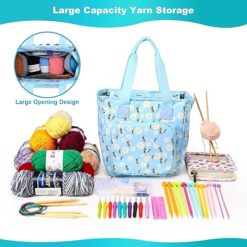 Miniatura 5 de Bolsa de tejer organizador de almacenamiento de hilo, bolsa de almacenamiento portátil para hilos, organizador de ganchillo de gran capacidad, kit