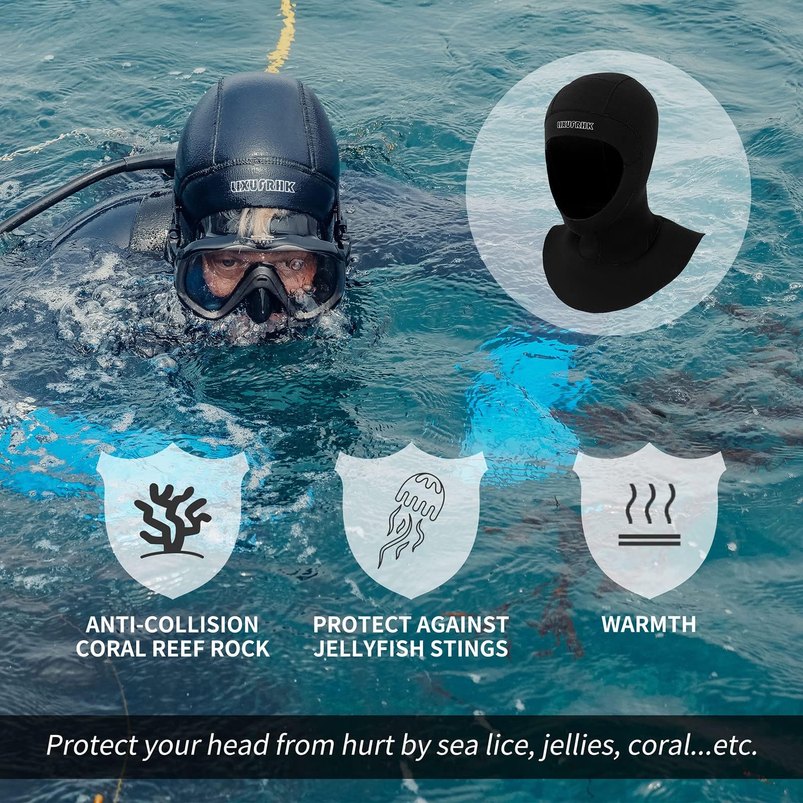 Traje de neopreno con capucha de buceo para hombres y mujeres, buceo, esnórquel, kayak, natación, vela, canoa, surf, deportes acuáticos