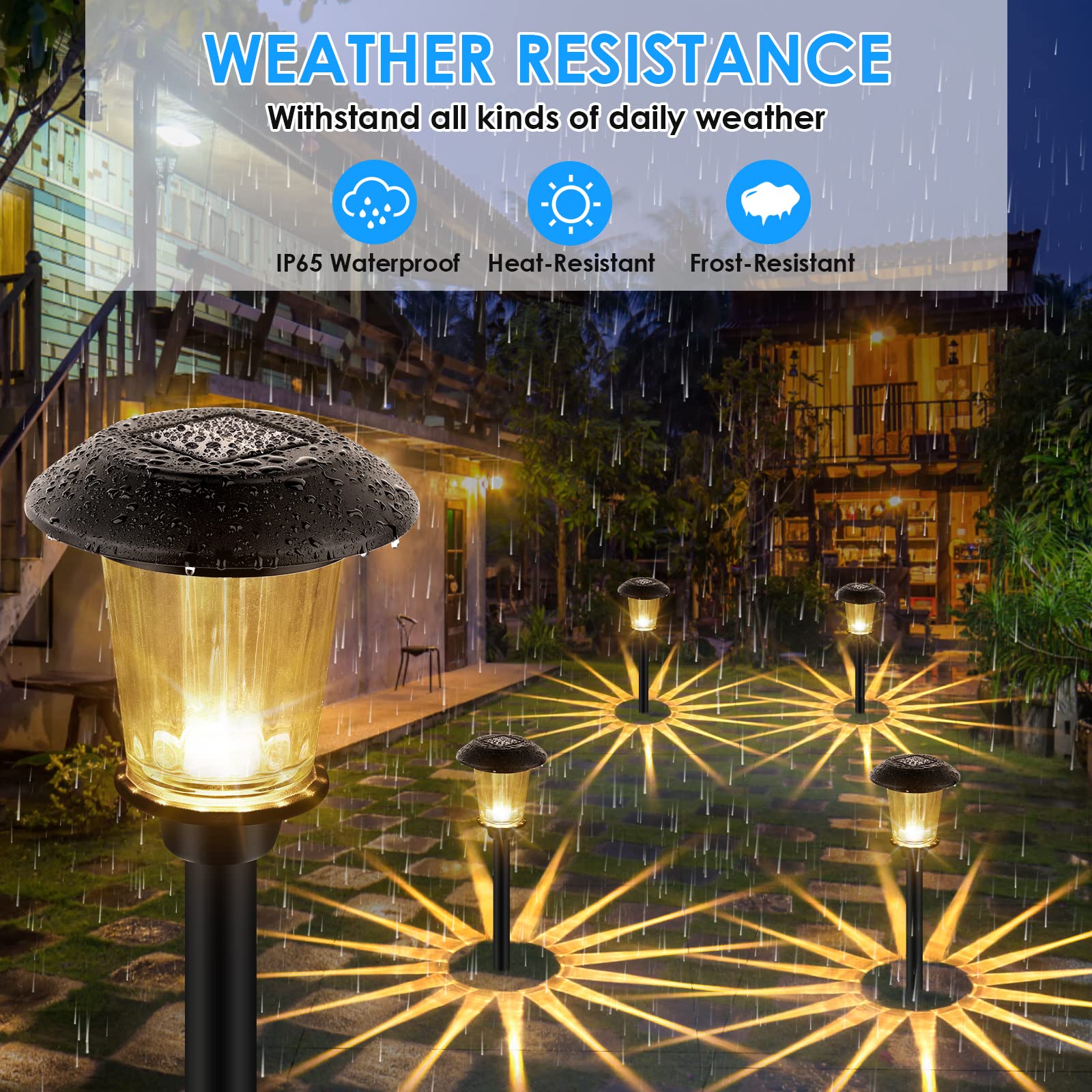 Luces solares de cristal, luces solares para exteriores, 2 modos, impermeables, con energía solar, iluminación decorativa de paisaje para caminos, patios, pasarelas (paquete de 6, color blanco cálido) 6