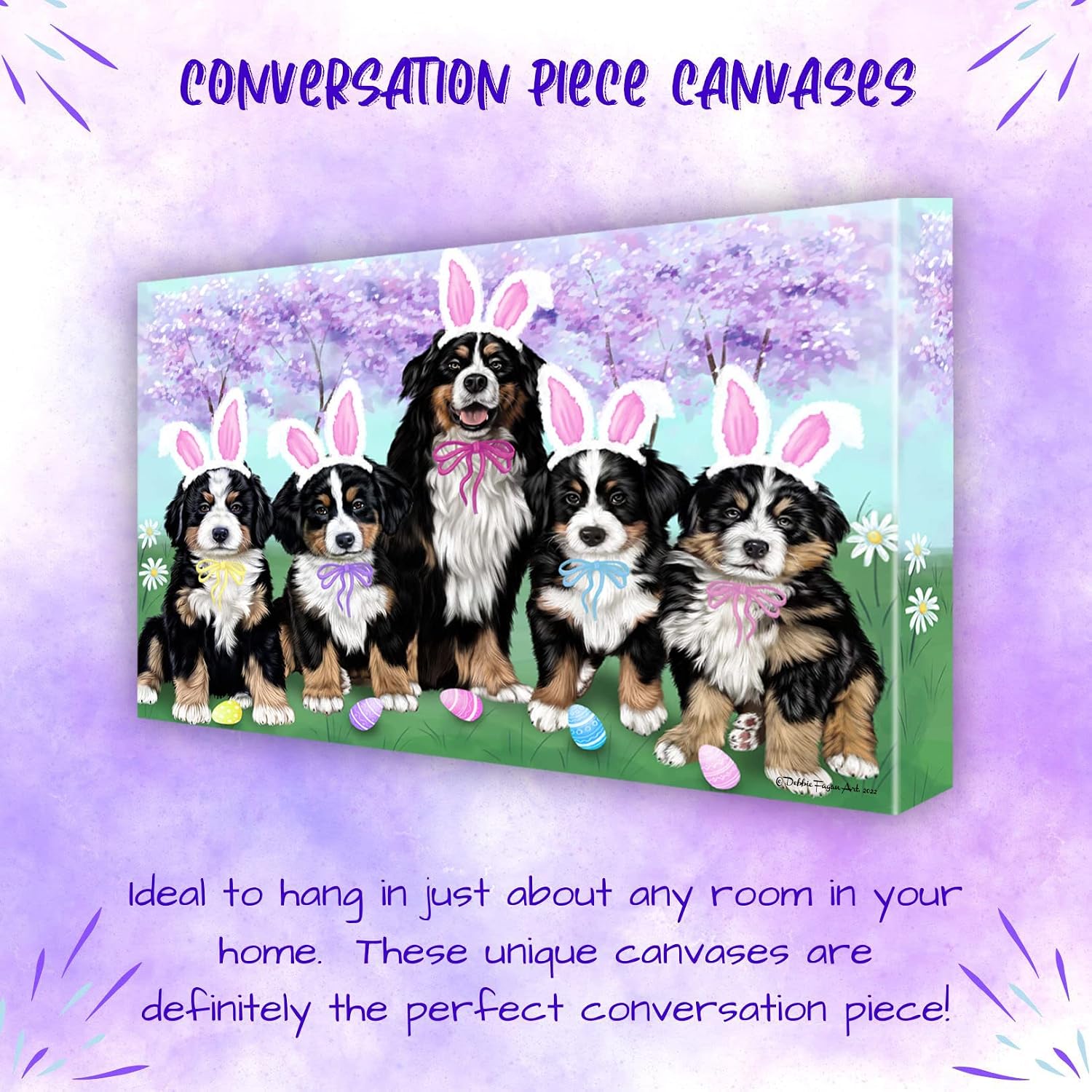 Doggie of the Day Easter Family with Bernese Mountain Dog Canvas Wall Art - Premium Quality Ready to Hang Room Decor - Flat Rolled 8" x 10"