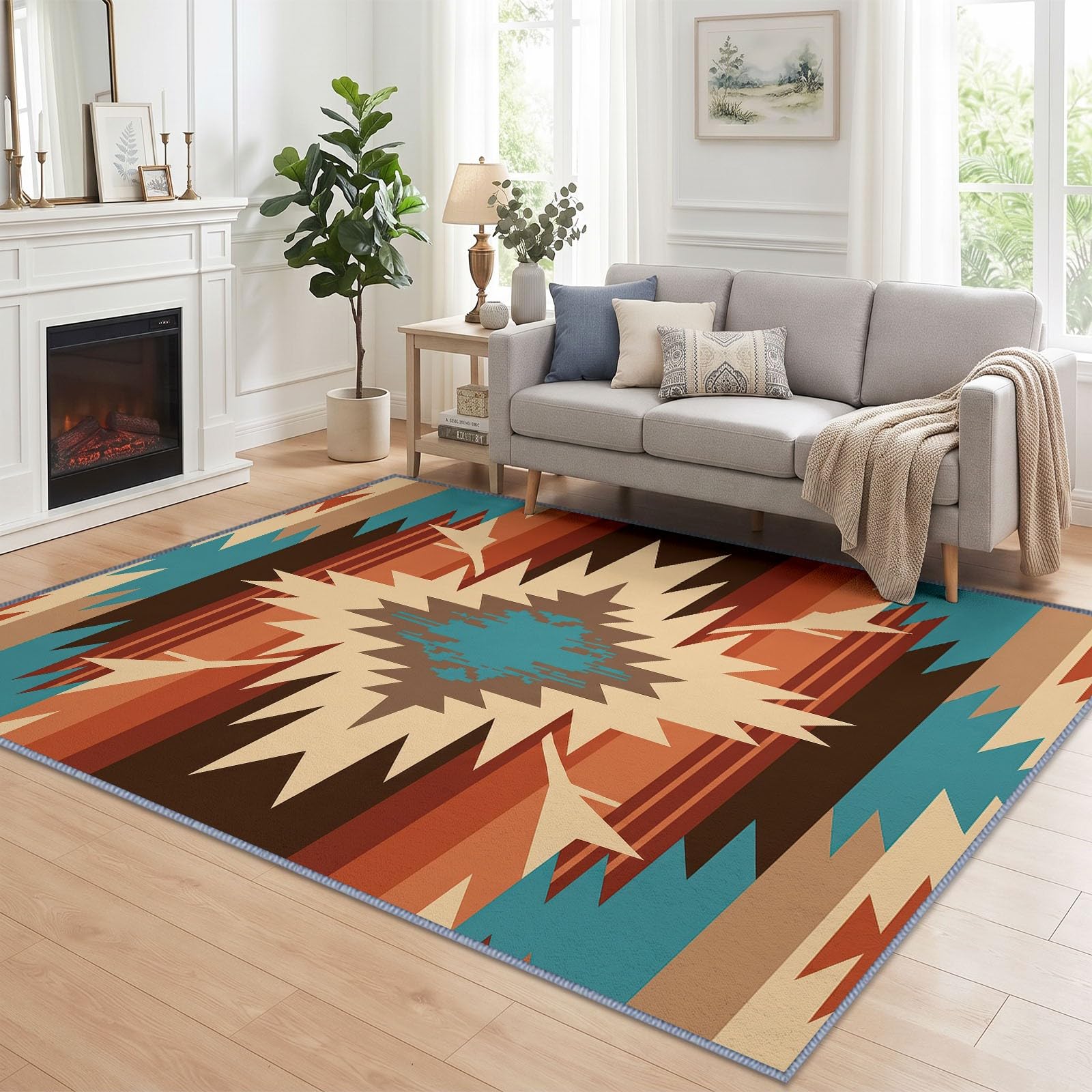 Nastro Di Colore Geometrico Tappeto Soggiorno 80 x 150 cm, Lavabile in lavatrice | Interno Peli Ra Antiscivolo Tappeto, Sud Ovest Tribale Boemia per Camera da Letto Pranzo Ufficio Cucina