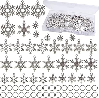 40pcs Antique Silver Mixed Snowflake Charms Alloy Christmas Snowflake Pendants and 40pcs White K Open Jump Rings with a Plastic Box for DIY Bracelet Jewelry Making Supplies