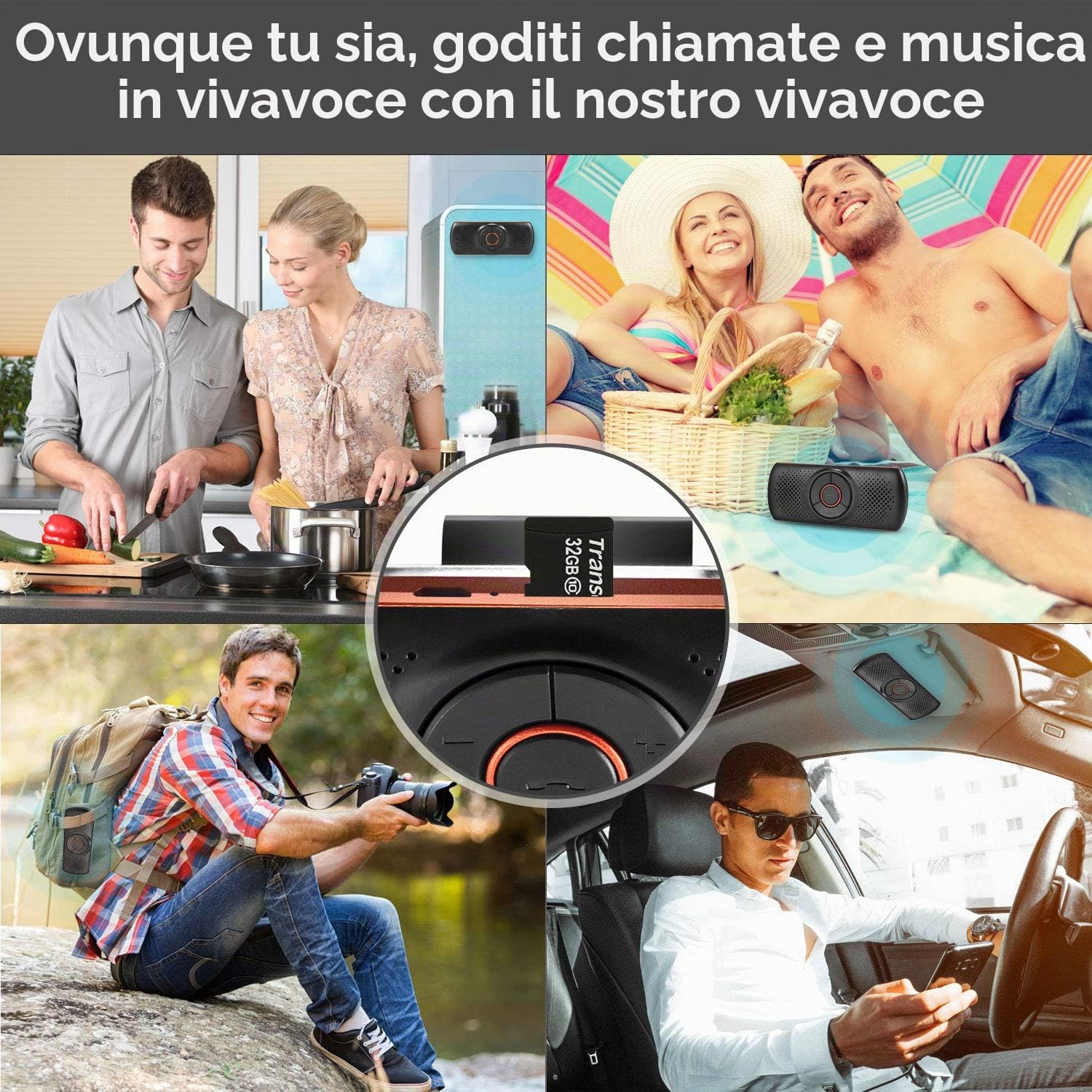 NETVIP Vivavoce Bluetooth per Auto Portatile Kit Vivavoce Bluetooth per Smartphone Con Altoparlante Potente Da 3W, e Scheda TF,Connettività Dual Link con Clip per Aletta Parasole