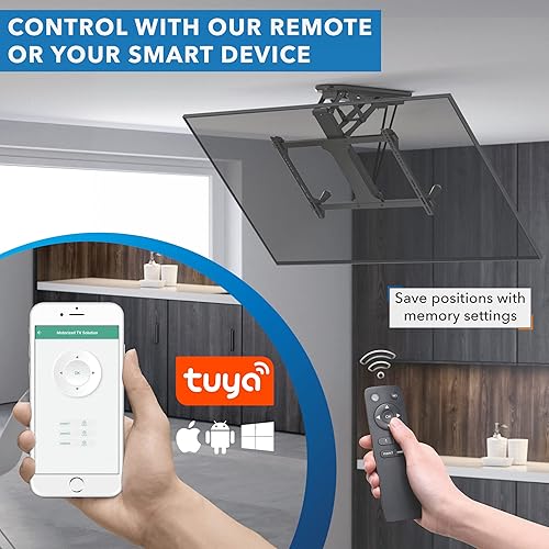 Miniatura 7 de Mount-It! Soporte eléctrico de techo para TV con control remoto y controlador de aplicación, soporte de techo inclinado abatible motorizado para