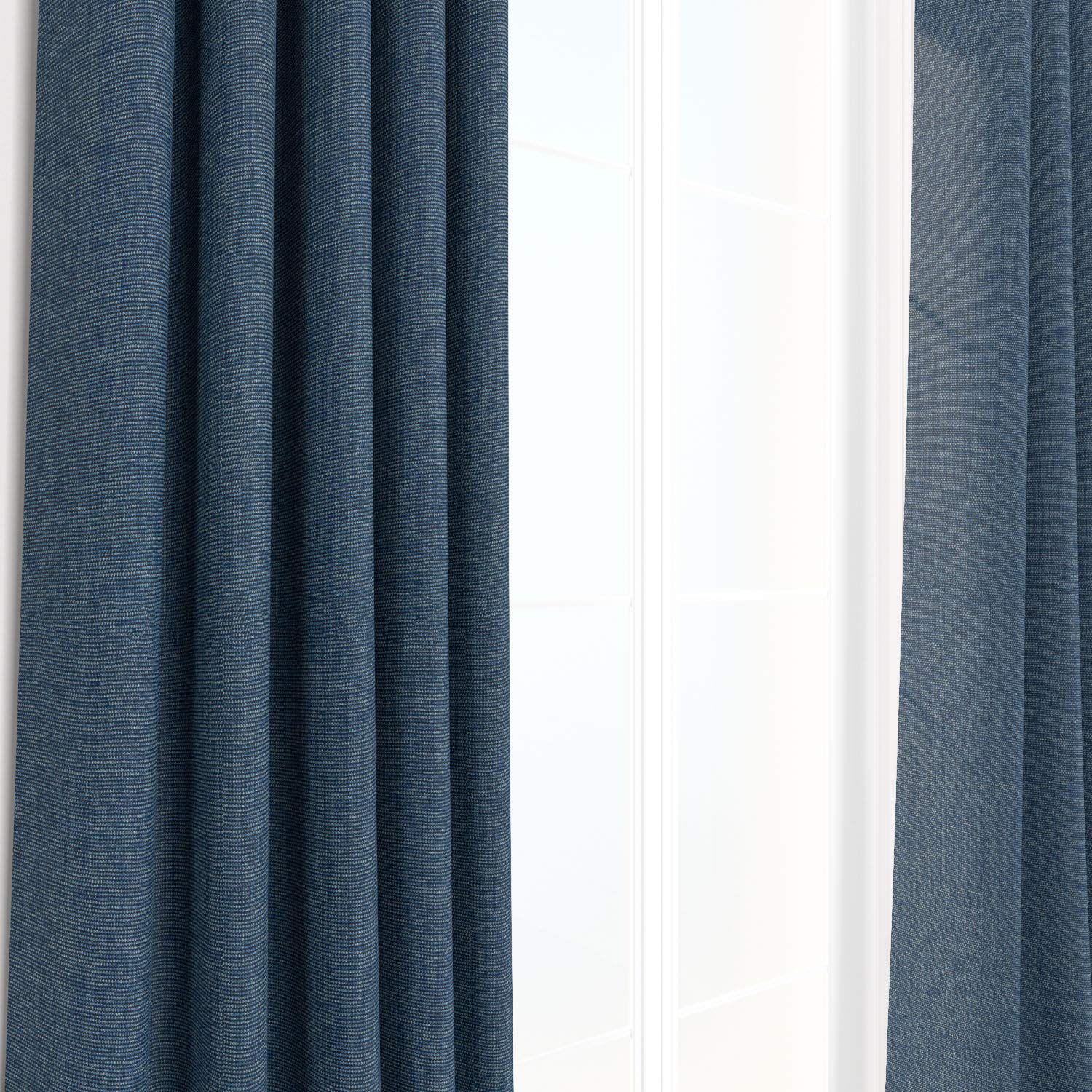 Indigo2ashNY96" Room Darkening Curtains - Blue Sapphire/Light Blue - Louvre Burlap Linen Weave Chambray Curtain, Drapery Panel & Window Treatment (96" L x 52" W Grommet)