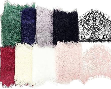 24 Yards Eyelash Lace Trim 3.7" Wide Vintage Floral Lace Fabric 8 Colors for Sewing, Wedding Decoration, Dress Ornament, Floral Designing and Crafts DIY Multicolor
