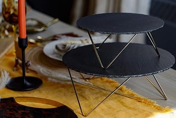 Artesà Tiered Serving Platter, 2 Round Slate Serving Stands with Raised Metal Legs, For Afternoon Tea, Cheese, Cakes, Sandwiches and More, 30.5 x 30.5 x 24cm, Grey