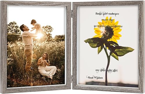 Miniatura 8 de Marcos de fotos de 5 x 7 pulgadas, doble bisagra, madera MDF negro sombra caja con soporte frontal de vidrio vertical sobre mesa