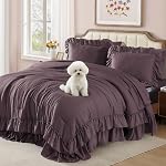 AMBERSPACE Queen Comforter Set Amber Brown, Ruffle Shabby Chic Bedding Set Farmhouse 7 Pieces, All Season Fluffy Bed in a Bag with Sheets, Pillowcases & Shams