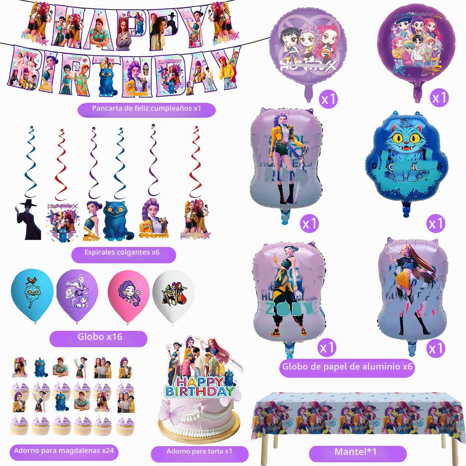 55 piezas Decoraciones de cumpleaños de dibujos animados y anime, pancarta, Adornos colgantes, Mantel, Globos de aluminio estilo anime geniales, globos de látex