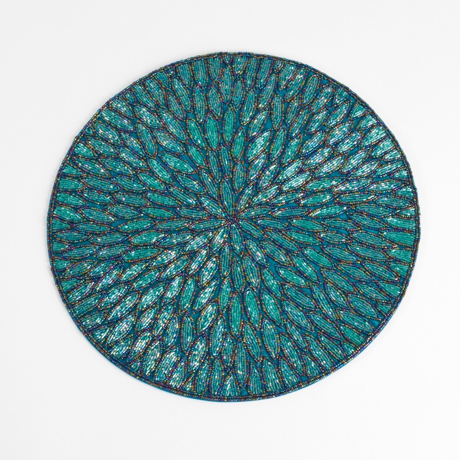 Fennco Styles Jaipur Handmade Beaded Design 15-inch Round Placemat - 1-Piece (Teal)