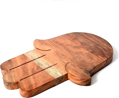 Miniatura 7 de Treen Art Tabla de cortar de madera para cocina, 10 pulgadas de largo x 13 pulgadas de ancho, tablas de cortar de madera en forma de Hamsa con forma