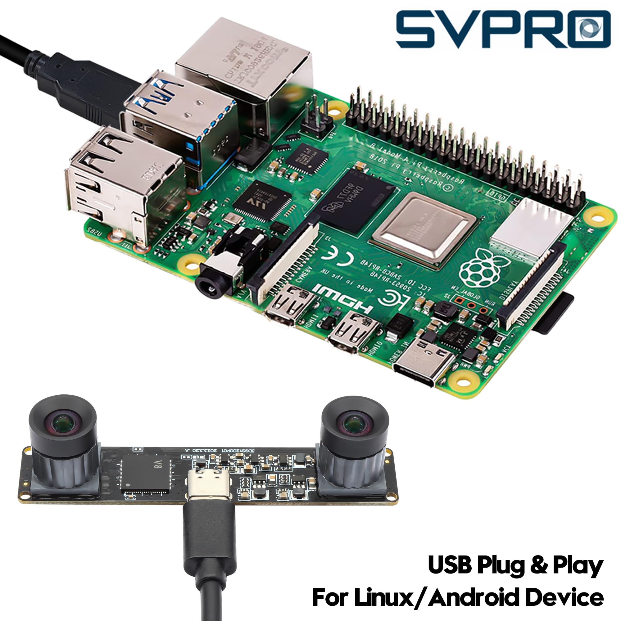 SVPRO Global Shutter USB Kamera mit M12 Dual Objektiv 1200P 60fps Industriekamera für Autos VR 3D Drucker,Robotik Kamera USB Plug in Kamera für Windows, Linux, Android, Mac OS