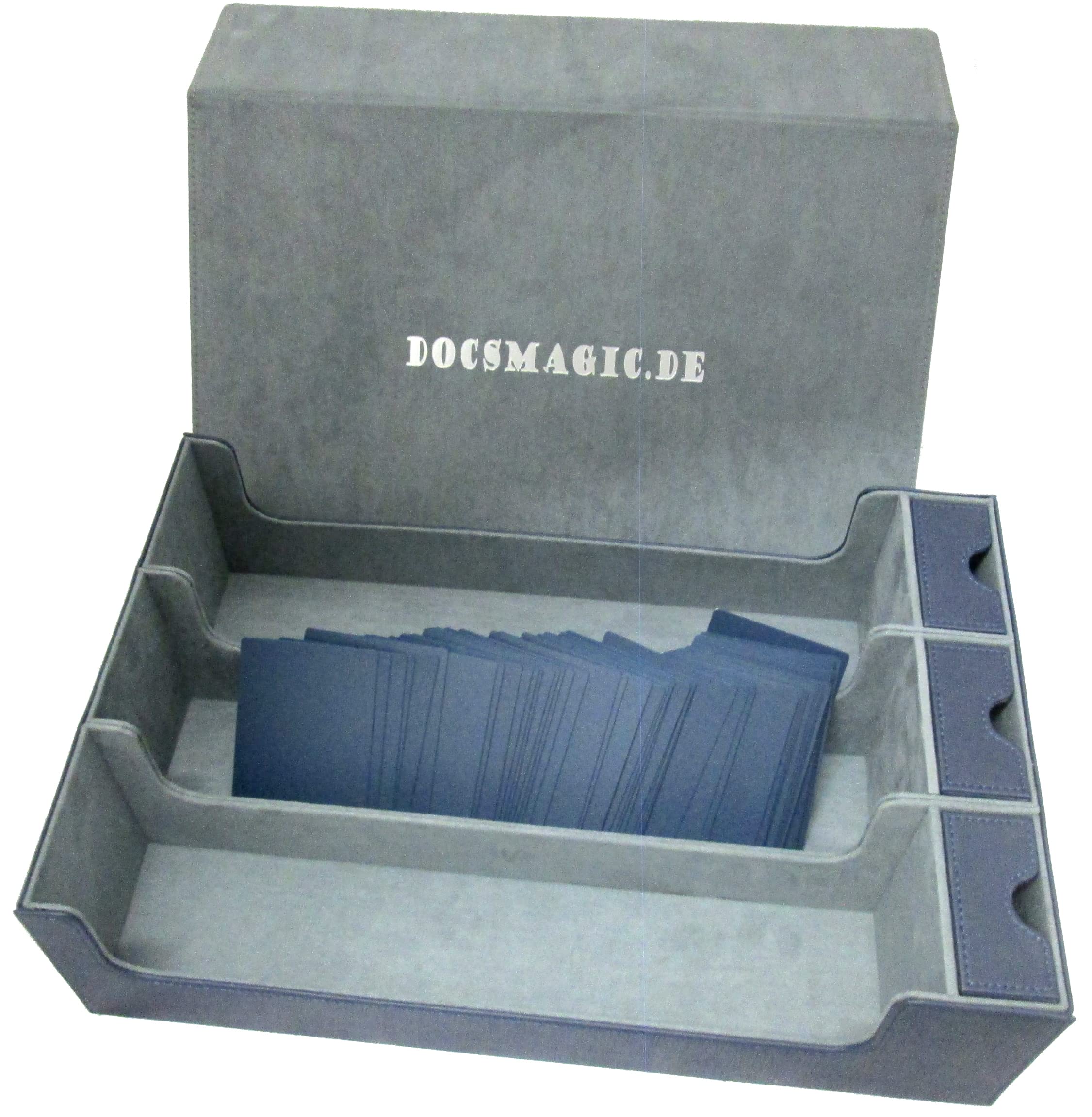 docsmagic.de Premium 3-Row Trading Card Storage Box Blue + Trays & Divider - MTG PKM YGO