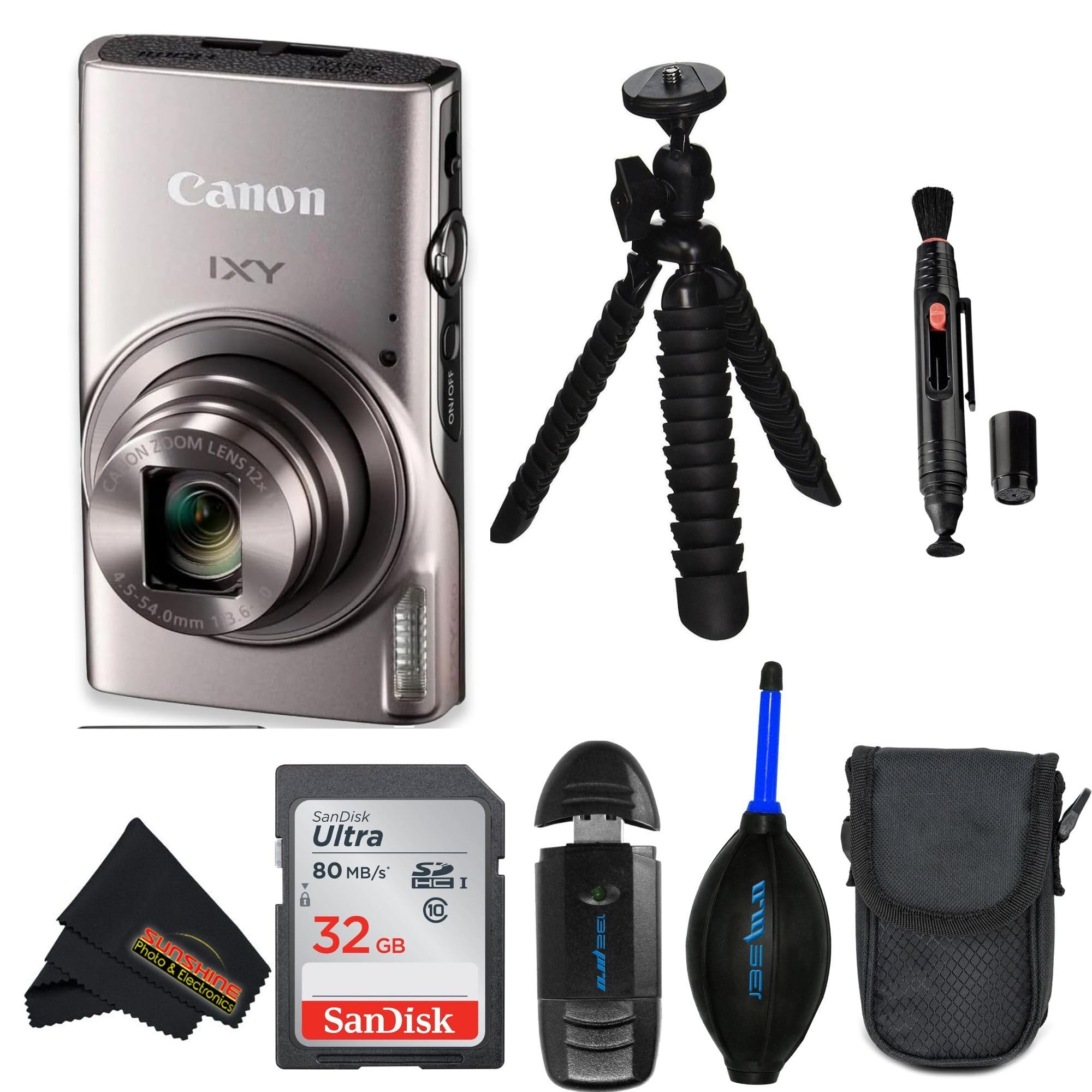 Canon Compact Digital Camera IXY 650 12x Optical Zoom IXY650 (SR) (Silver) with Sunshine Photo Professional Bundle (Renewed)