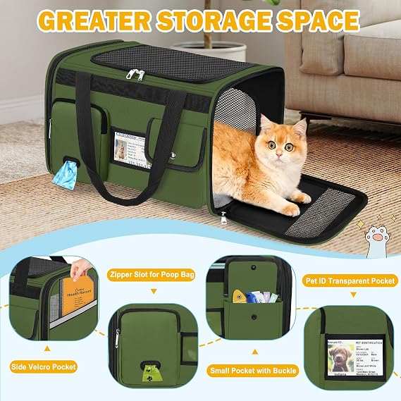 TEUEN Soft Sided Cat Carrier Airline Approved - Anti-Scratch Travel Bag for Cat/Dog/Small Pets, 360° Mesh Windows, Foldable with Washable Mat & Safety Leash (Up to 9kg)