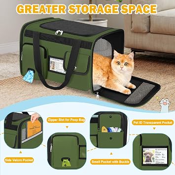 TEUEN Soft Sided Cat Carrier Airline Approved - Anti-Scratch Travel Bag for Cat/Dog/Small Pets, 360° Mesh Windows, Foldable with Washable Mat & Safety Leash (Up to 9kg)