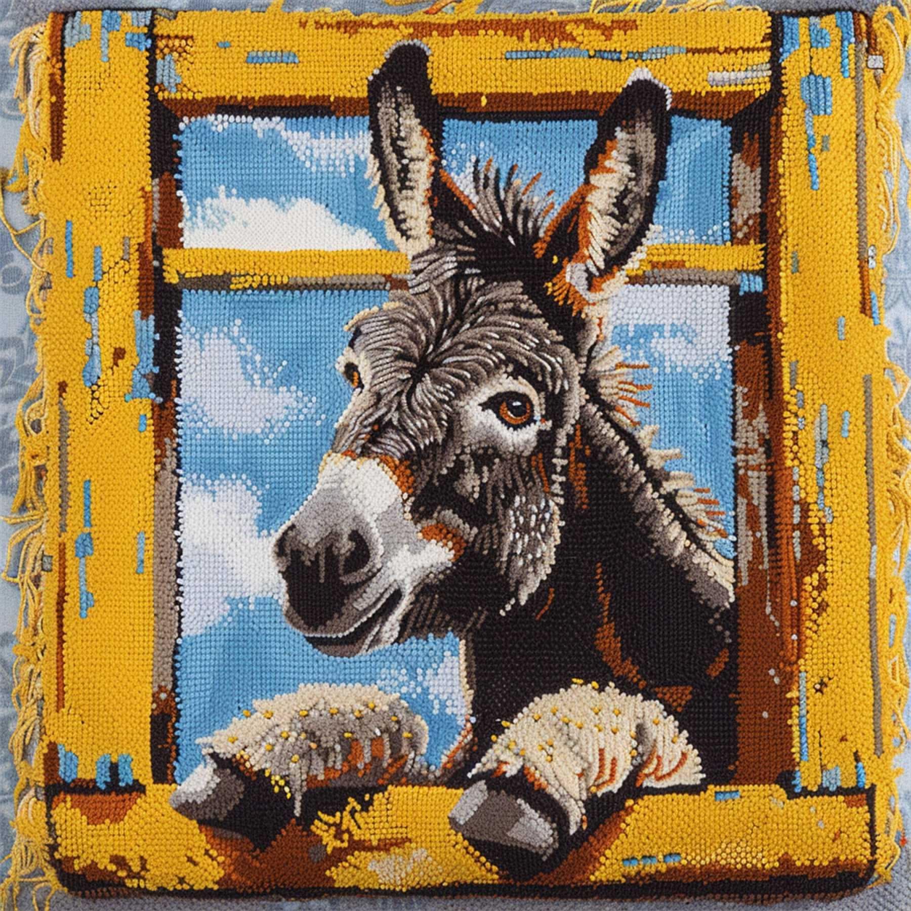 WallustrioaW Latch Hook Cushion Pillow Cover kit for Adults,Animal Donkey