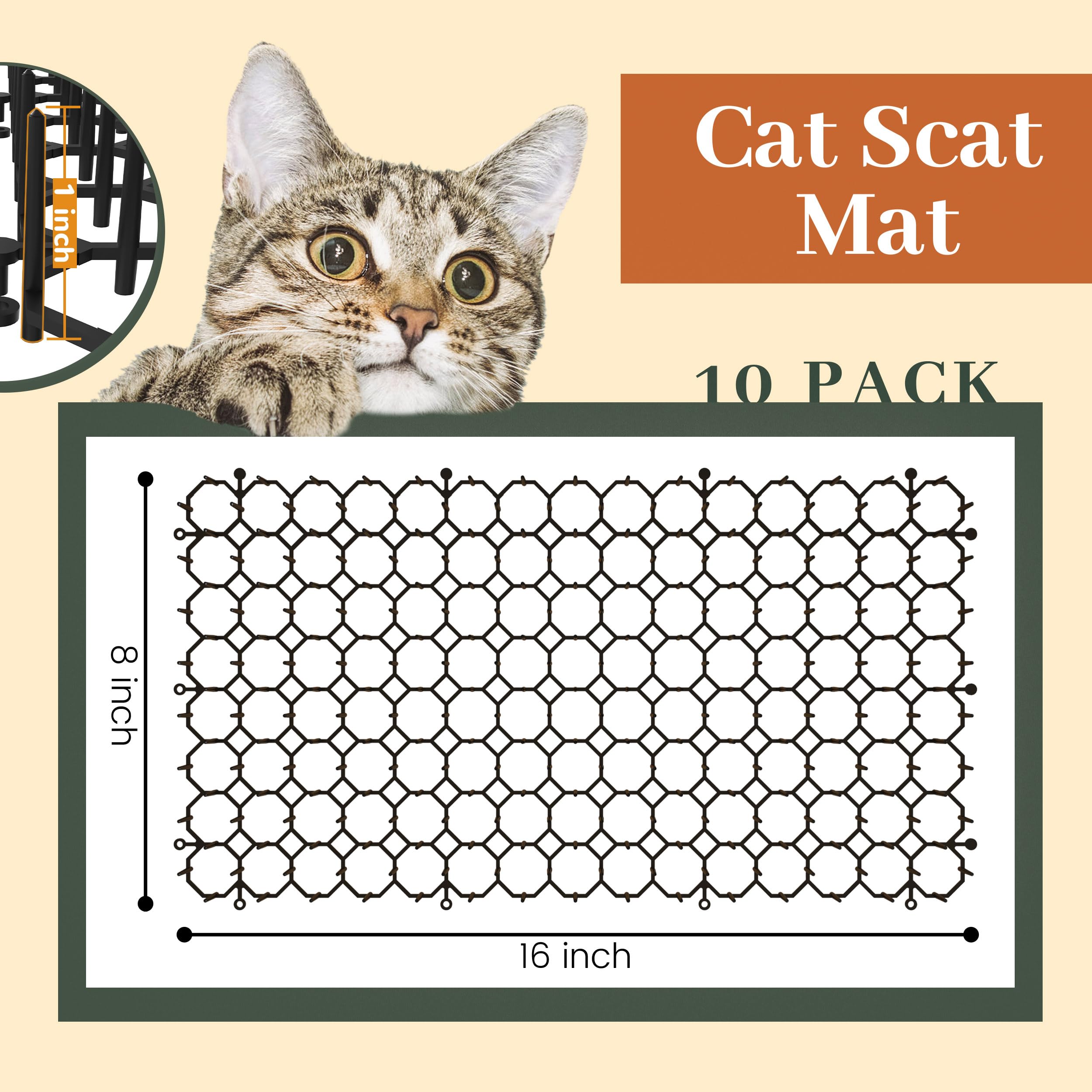 Hmyomina 40,6 x 20,3 cm Scat Matte für Katzen, 10 Pack Cat Scat Mat mit Spikes - Abschreckungsmatte für Katzen und Hunde - Katzenschreck Outdoor & Indoor