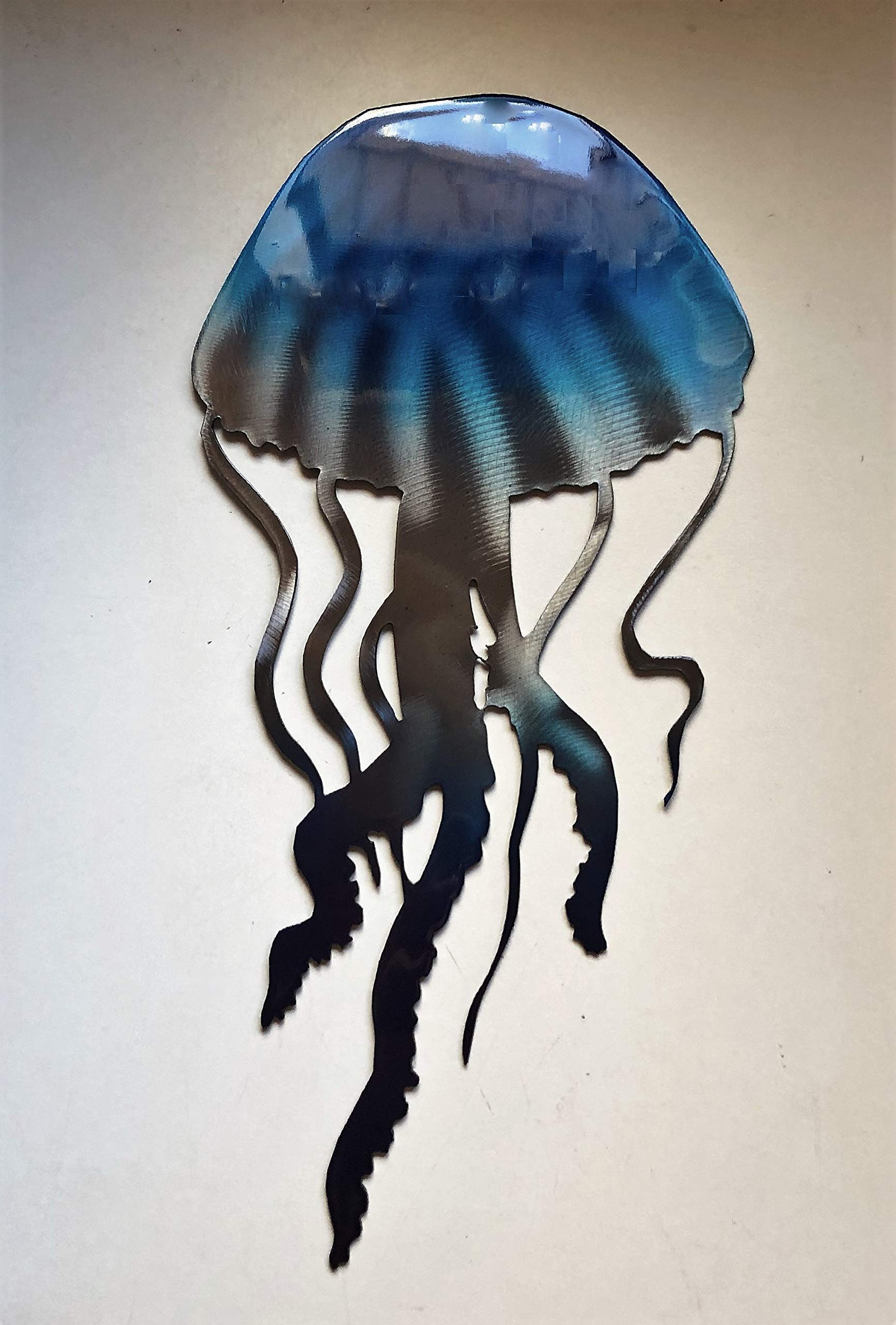 Jellyfish Metal Wall Art Accent Blue Tinged or NEW Teal or Purple Tinged 16