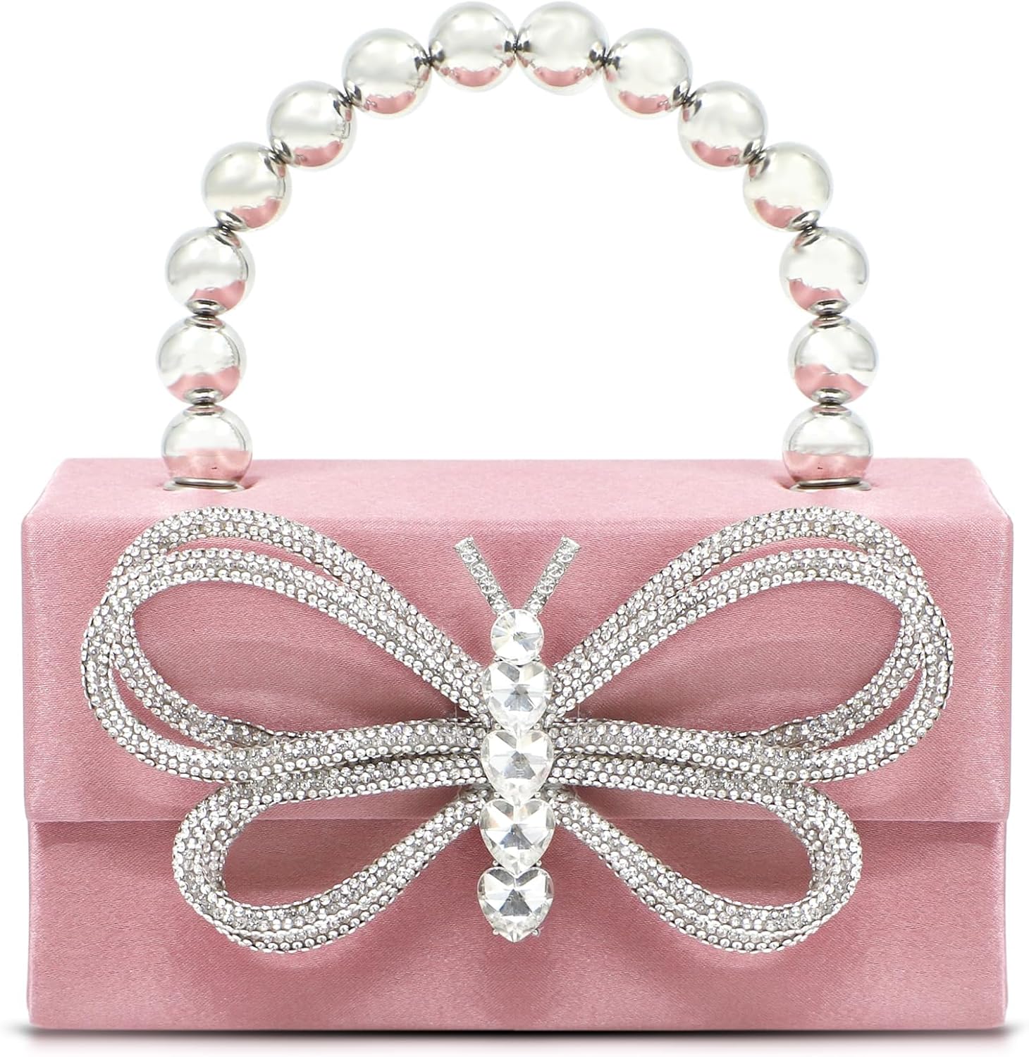 Butterfly Rhinestone Evening Bag, Clutch Purses for Women, Sequin Small Tote Bag, Handbag for Wedding, Prom, Parties, Travel(Pink)