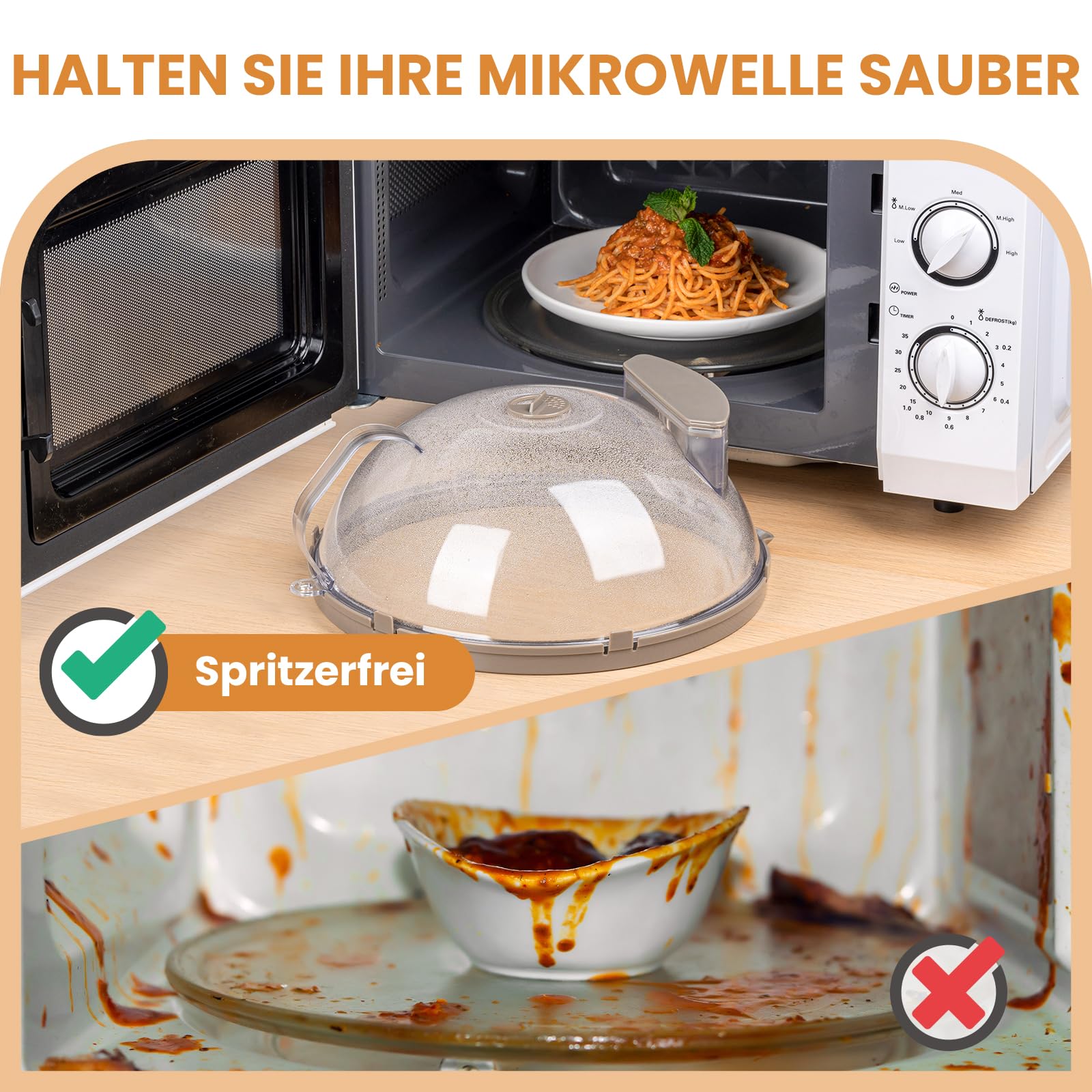 Mikrowellen Abdeckung für Lebensmittel, verbesserte Microwellenabdeckungen mit Wasserdampfer, integrierter Griff, 30cm Abdeckhaube Mikrowelle, Küchenhelfer & Zubehör, House Essentials for Gift, Grau
