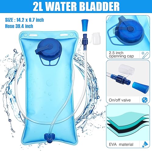 Miniatura 5 de Paquete de 2 mochilas de hidratación con bolsa de agua de 2 l, mochila de agua de hidratación con vejiga de hidratación, senderismo, correr,