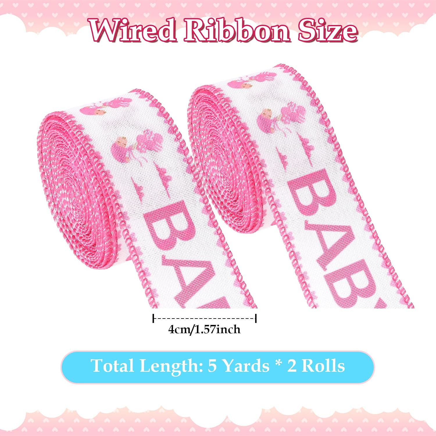 1 1/2 Inch Baby Boy Ribbon Baby Shower Ribbon for Gift Wrapping 10 Yards Light Blue Wired Ribbons for Newborn Decorations Gender Reveal Party Diaper Cake Crafts Bow Making Wreath 2 Rolls image 2