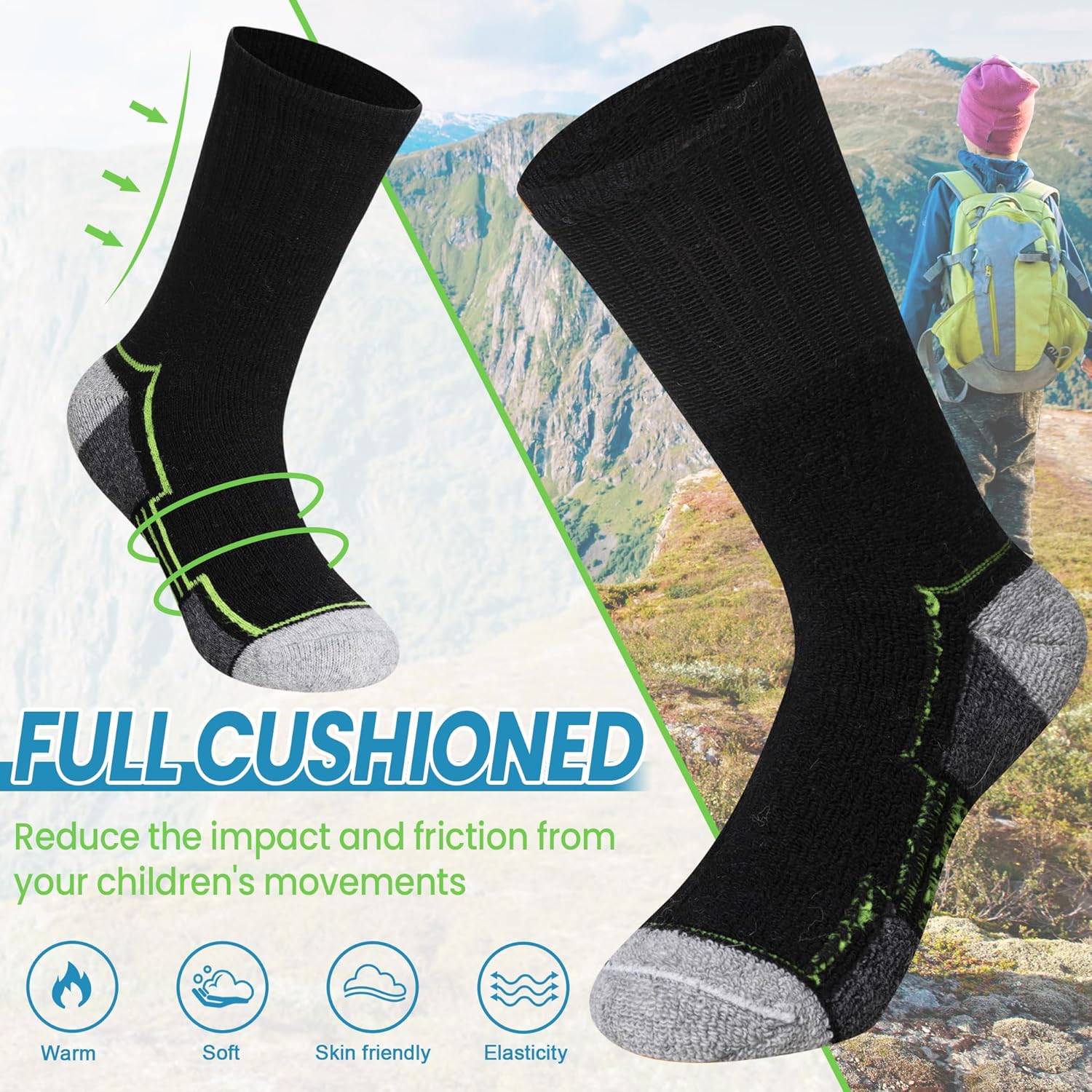 WEVIAS Kids Merino Wool Hiking Socks Boys Thermal Winter Cozy Boot Warm Cushion Socks 6 Pairs
