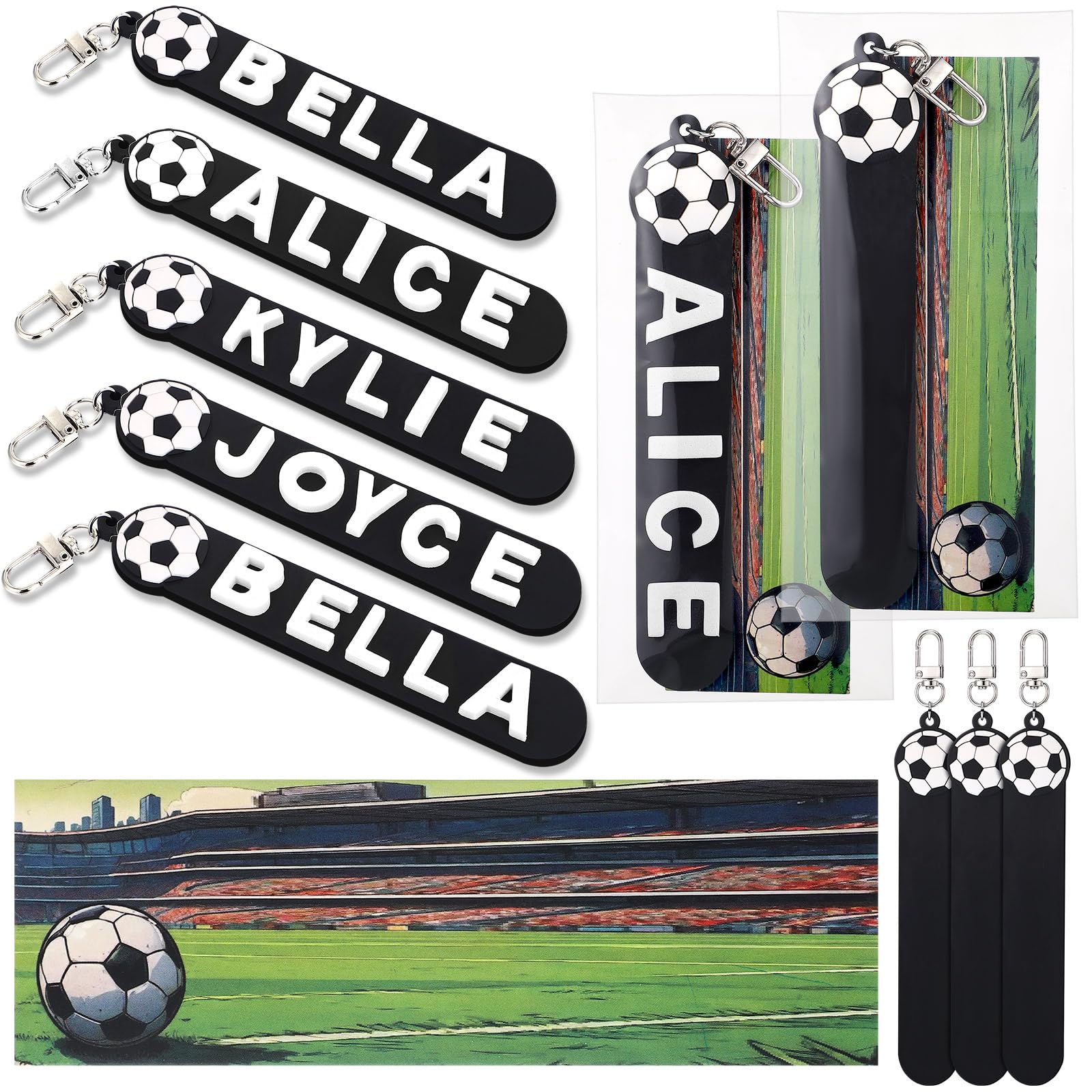 Landical 6 Sets Personalized Soccer Party Favors Keychain Gift Luggage Name Tags Valentine Goodie Bag Stuffers Custom Sport Label with DIY Foam Letter