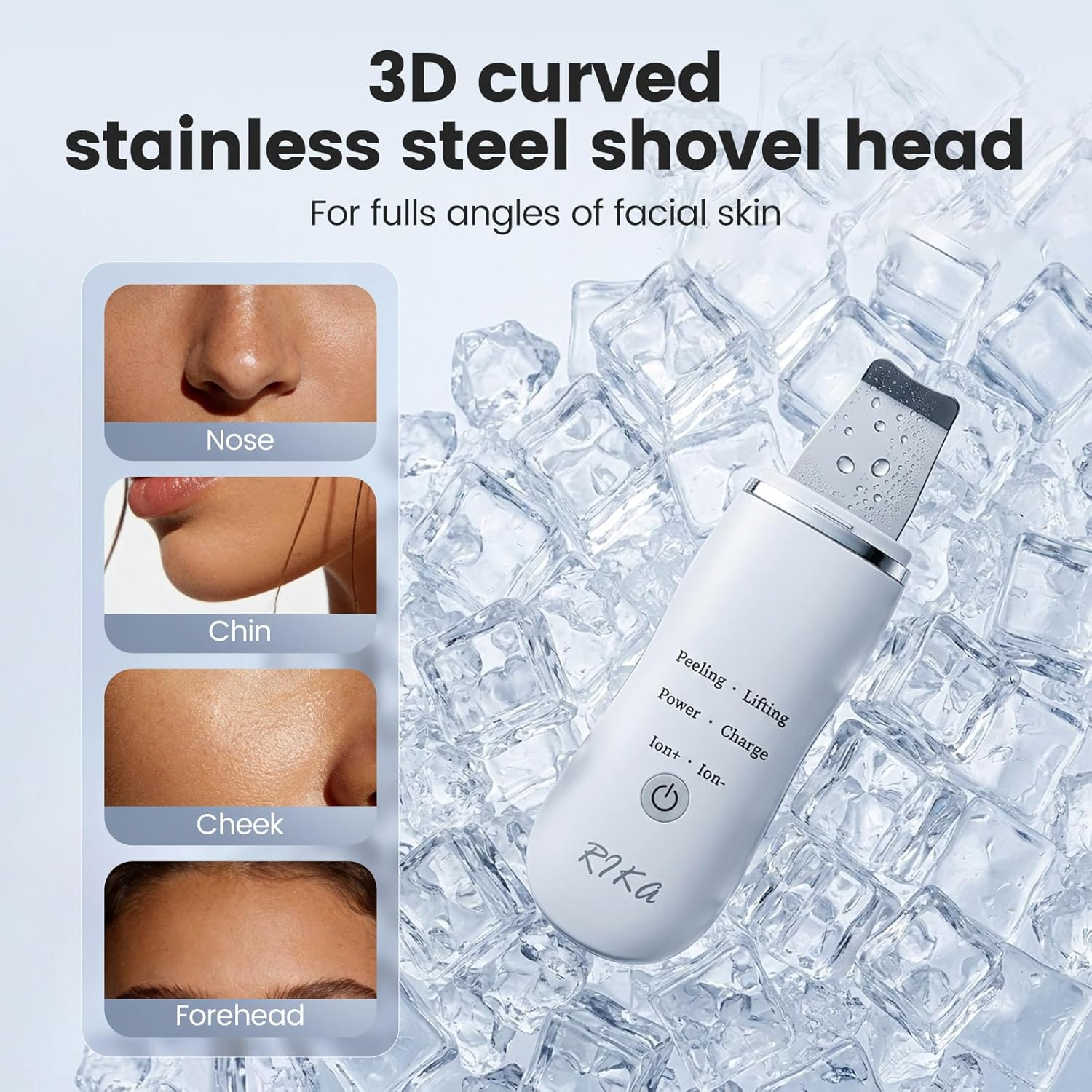 Rika Skin Care Tools, Skin Scrubber Waterproof Facial Spatula, Blackhead Removal Tools, Pore Cleaner with 4 Modes, Pore Scrubber for Deep Cleansing, Face Exfoliator Scrubber for Women Men