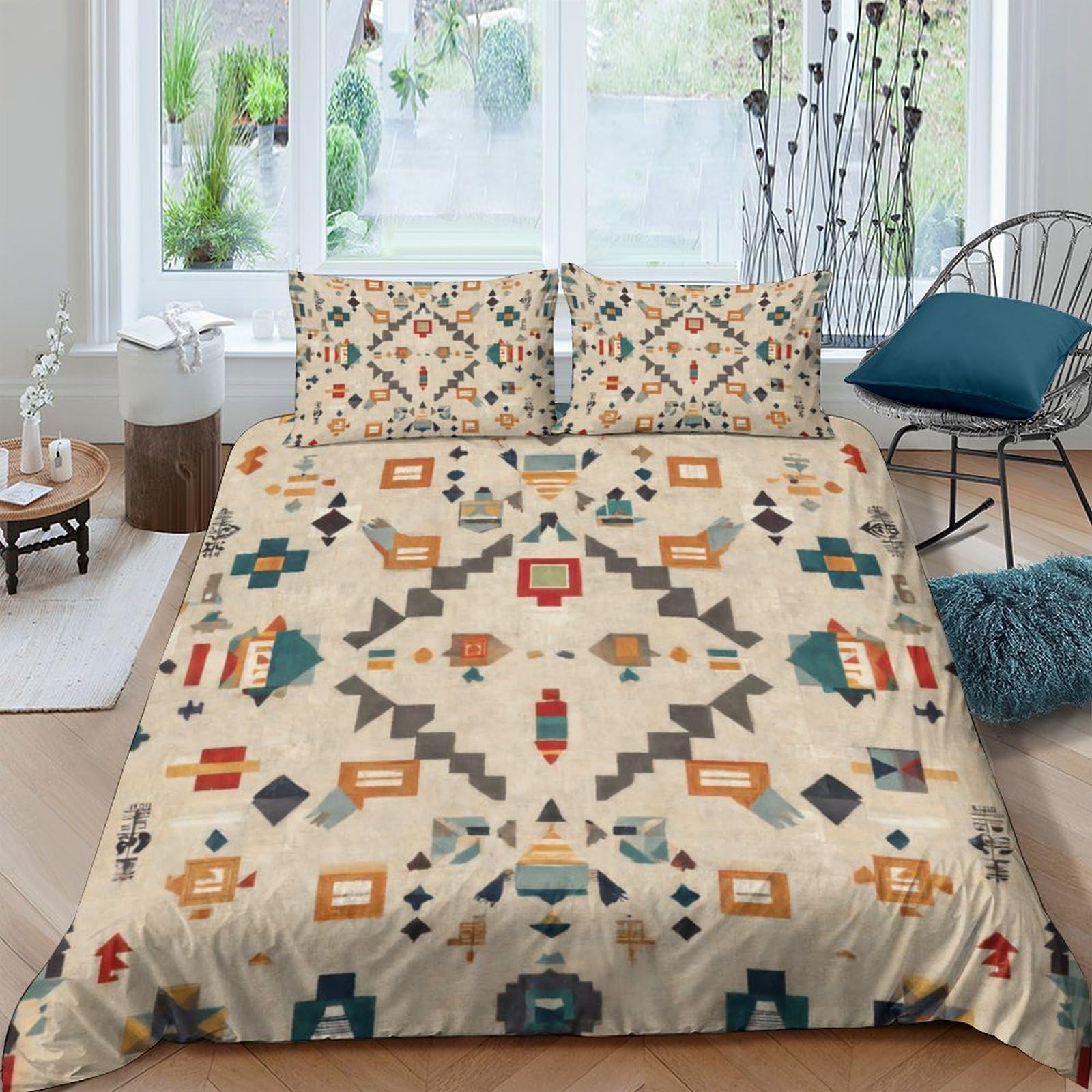 Ctjqhvkz Style-4 3D Printed Boho Geometric Fitted Sheet Microfiber Soft Breathable Ethnic Pattern Bed Cover For Bedroom Guest Room Decor Single（135X200cm）