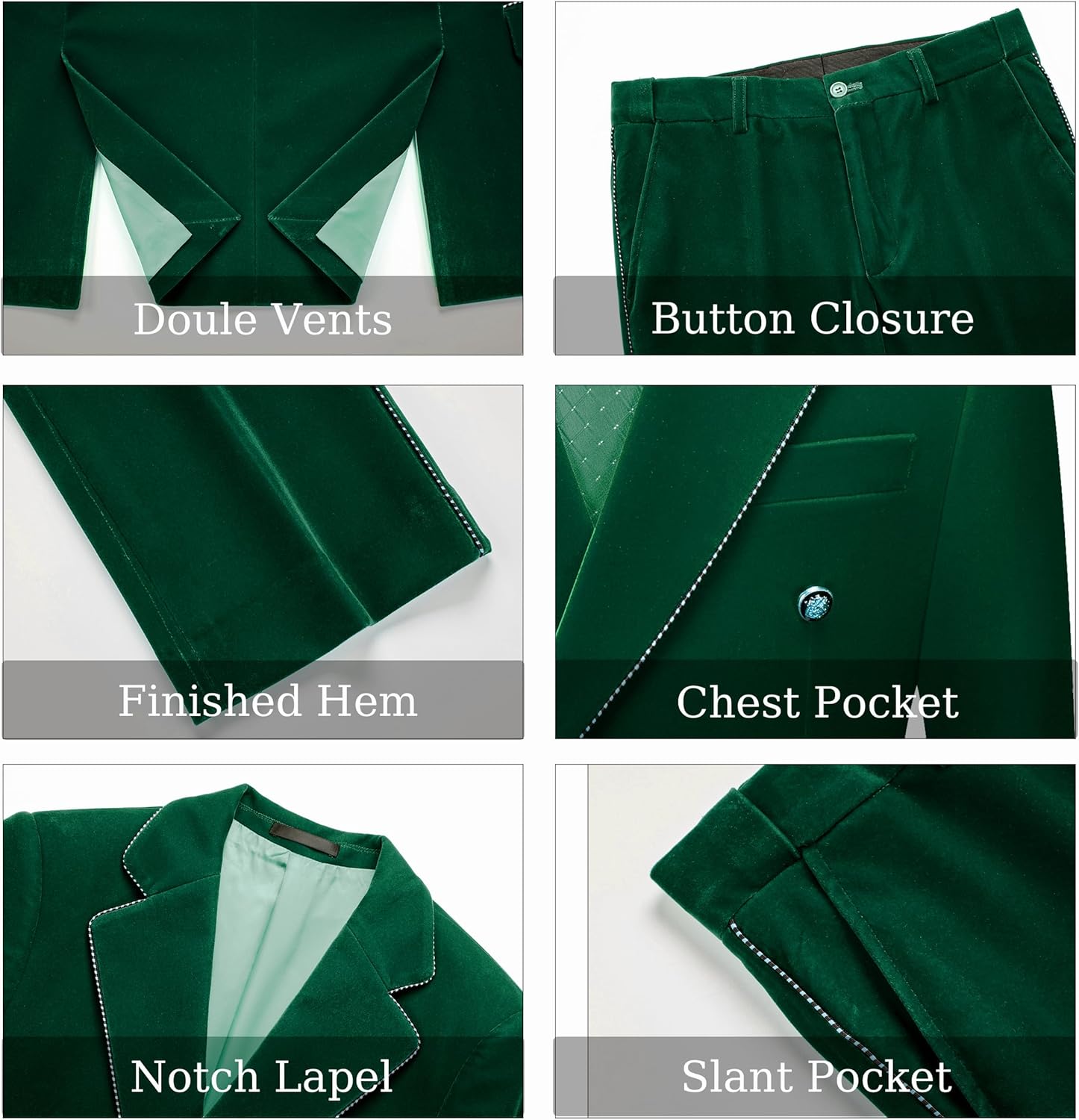 MOGU Men's 2 Piece Velvet Suit Double Breasted Tuxedo Slim Fit Set Gold Buttons Suits Party Casual Formal - Image 5