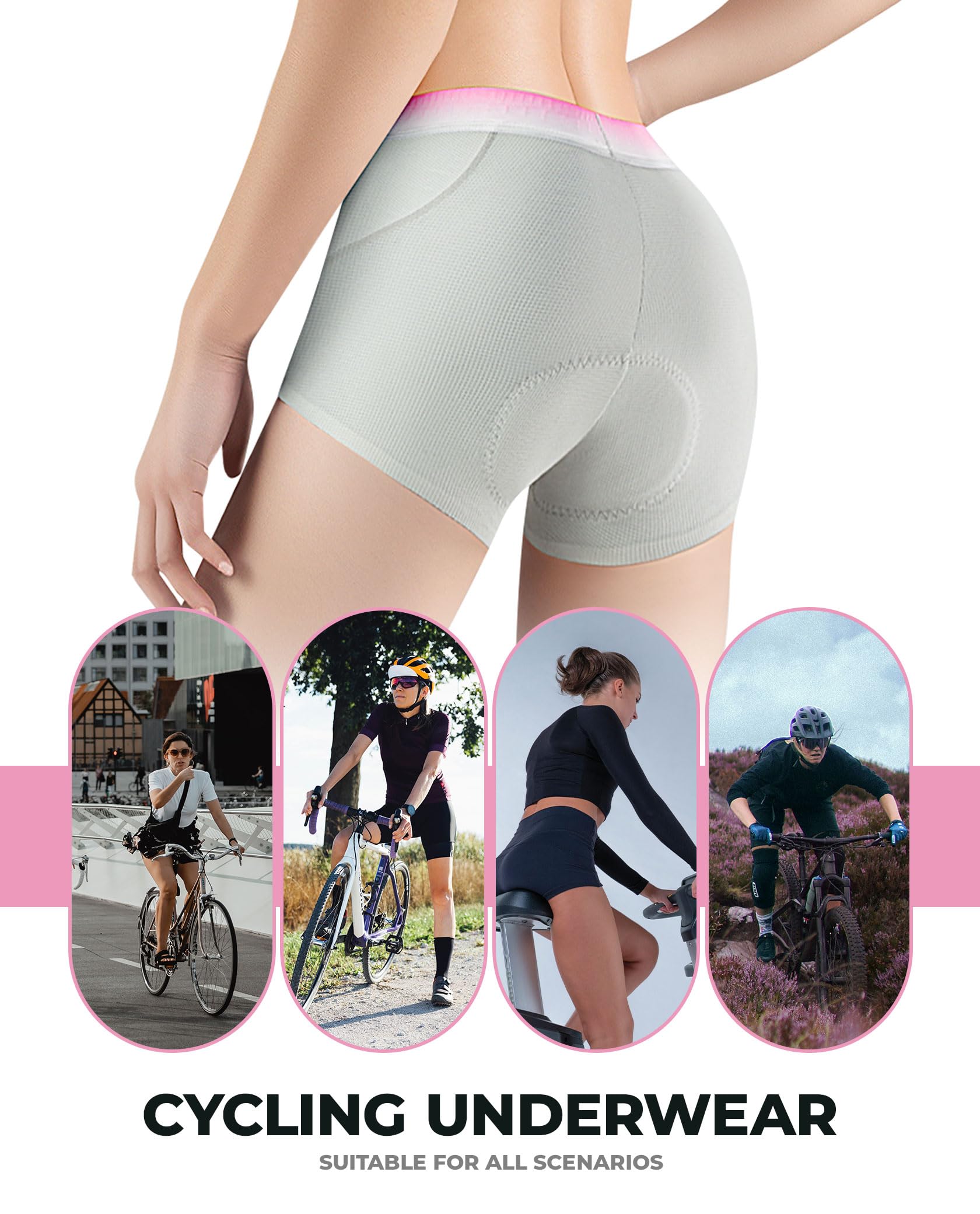 ROCKBROS TVI Mutande Ciclismo Donna, Pantaloncini Bici Traspirante, Biancheria Intima Bicicletta, Slip Bicicletta Comodo, Imbottitura in Gel 3D, Pantaloncini per MTB, Bici da Strada, Fitness, Grigio