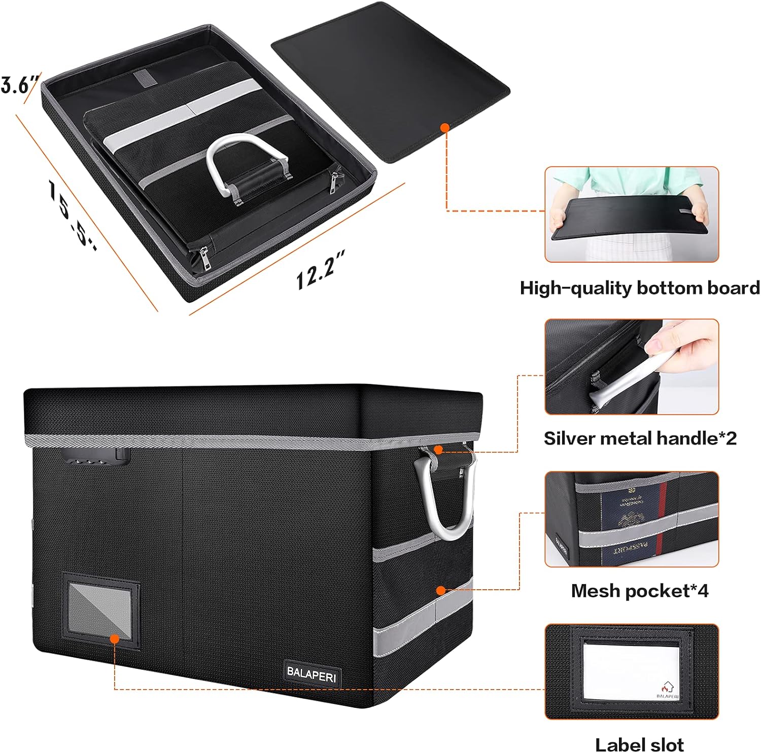 BALAPERI Fireproof Document Box with Lid, Locking File Storage Organizer Box for Letter/Legal Size Hanging Folders, Portable Fireproof File Box with Handle, Collapsible Home Office File Storage Bin : Everything Else