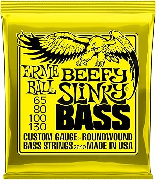 Ernie Ball Beefy Slinky Nickel Wound Bass Guitar Strings, 63-130 Gauge (P02840)
