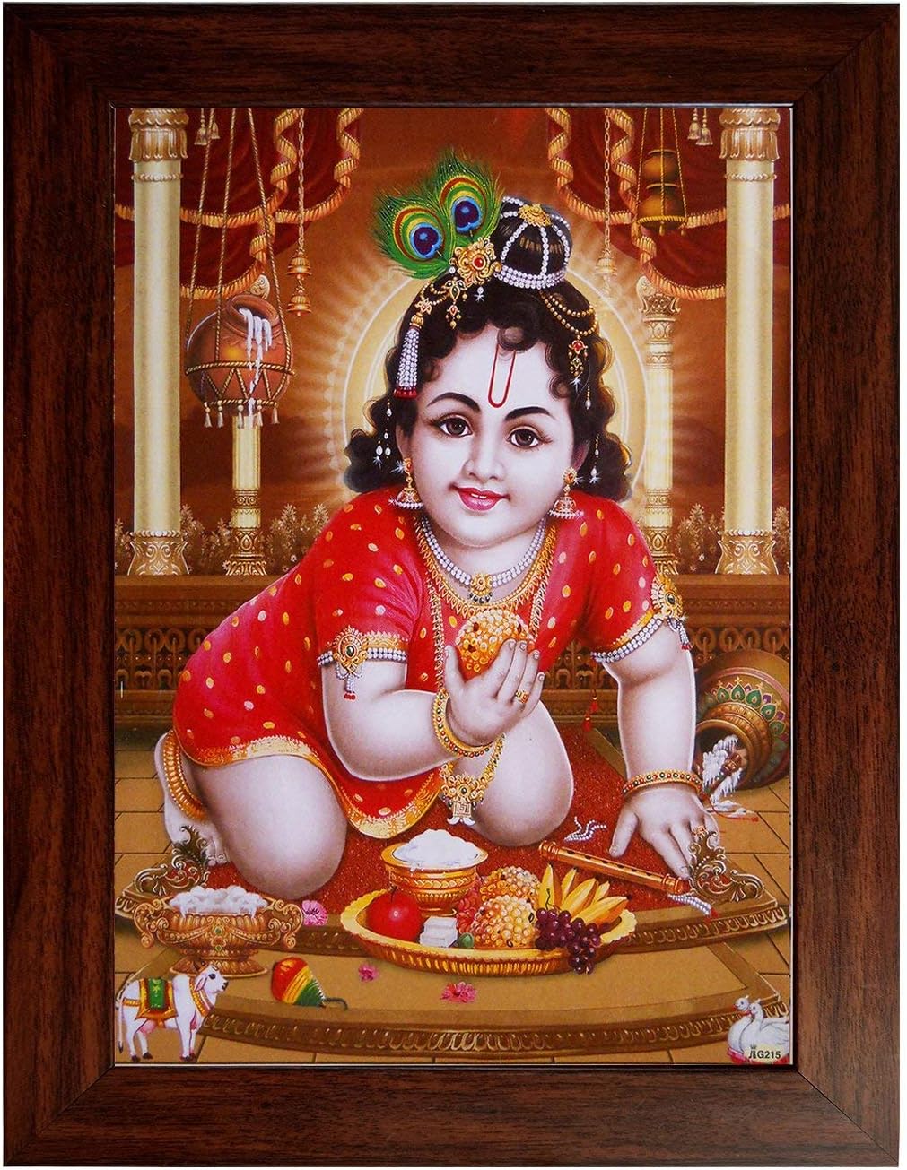 Wooden Lord Baby Krishna Photo Frame (25.4 cm X 35.5 cm, Brown)