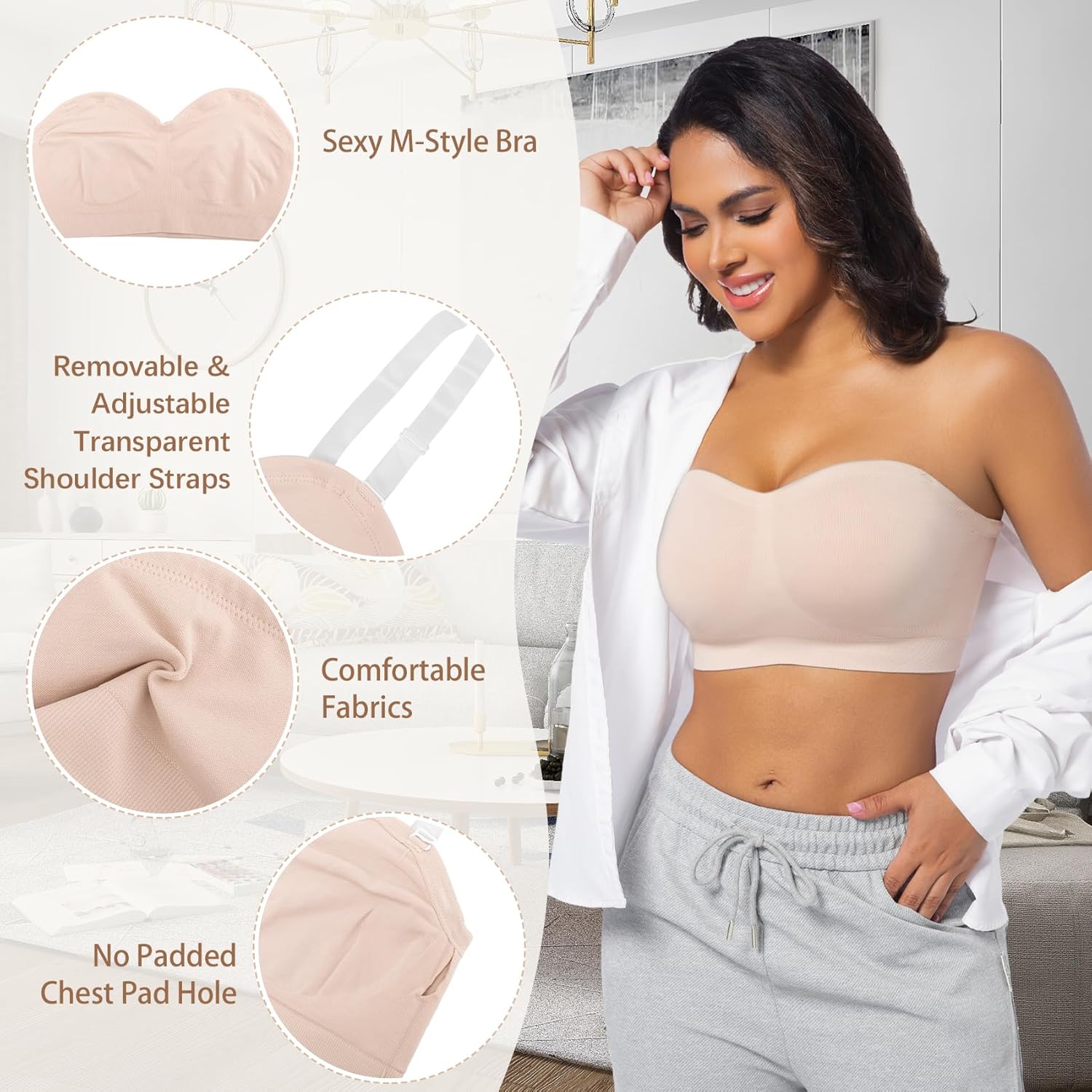 ONEW Strapless Bras for Women Non-Slip Silicone Bandeau Bra Seamless Wireless Tube Top Bralette - Image 4