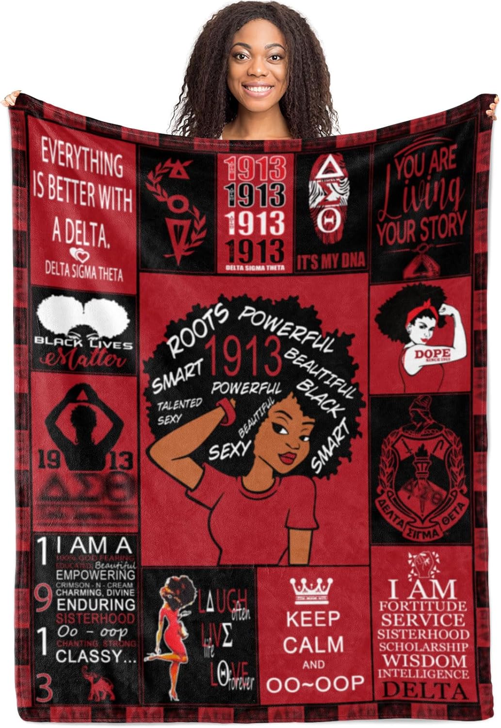 Sorority Gifts Throw Blanket – 320 GSM Fleece Greek Inspired Red Black Design for Women & Alumni (Red, 60×80")